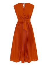 V Neck Sleeveless Slim Pleated Dress