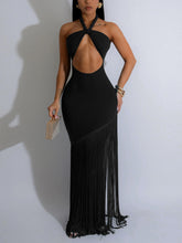 Sexy Lace-up Hollow out Fringes Maxi Dress