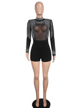 Sexy Mesh See Through Rhinestone Romper