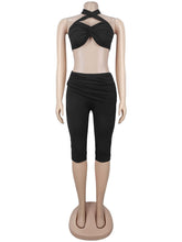 Sexy Tie Up Top And Capri Pants Two Piece Set