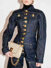 Solid Spliced Button Loose Denim Jacket