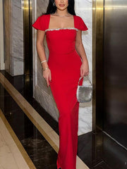 Sexy Rhinestone Square Neck Slim Party Dress