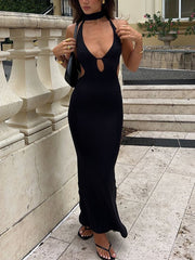 Sexy Hollow Out Halter Casual Vacation Dress