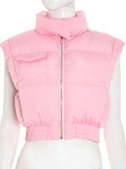 Fashion Zipper Sleeveless Puffer Jacket