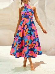 Fshion Halter Print Sleeveless Long Dress