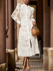 Solid Elegant Hollow Out Patchwork Lace Dress