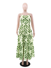 Casual Print Backless Spaghetti Strap Dress