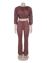 Casual Off Shoulder Pleated Crop Top Two Piece Sets