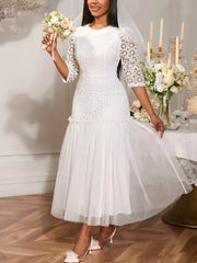 Elegant Mesh Patchwork Lace Hollow out Party Dress