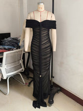 Sexy Off Shoulder Pleated See Through Mesh Dress