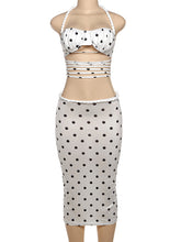 Fashion Halter Neck Polka Dot Print Maxi Skirt Set