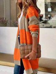 Fashion Colorblock Ribbed Knit Cardigan