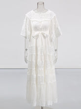 Elegant Embroidery Hollow Out Cinched Waist Maxi Dress