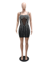 Rhinestone Velour Patchwork See through Bodycon Dress