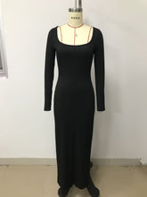 Casual Solid Square Collar Knit Bodycon Maxi Dress