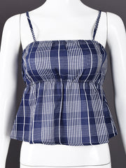 Casual Spaghetti Strap Plaid Ruffle Tank Top