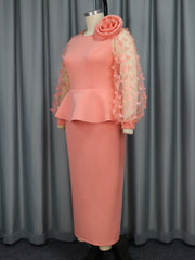 Patchwork 3D Butterfly Mesh Floral Puff Sleeve Dress