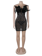 Sexy Rhinestone Feather See Through Club Party Dress