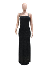 Elegant Mesh Rhinestone Spaghetti Strap Maxi Dress