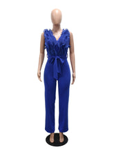 Fashion V Neck Ruffle Bandage Jumpsuit