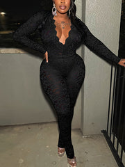 Sexy Lace See through Bodysuit Two Pieces Pants Set
