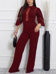 Fashion Sheer Mesh Patchwork Slim Jumpsuit
