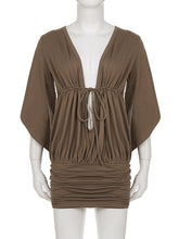 Sexy Deep V Lace-up Package Hip Mini Dress