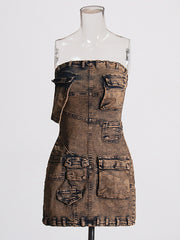 Strapless Pocket Slim Fit Denim Dress