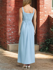 Casual Sleeveless Straight Neck Fit Maxi Dress