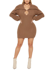 Fashion Chunky Knit Sweater Mini Dress