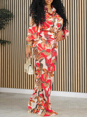 Casual Print Loose Top And Wide Leg Pants Sets