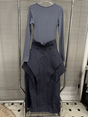 Fashion Long Sleeve Patchwork Ruffles Maxi Dress