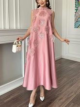 Elegant Floral Embellished Sleeveless A-Line Maxi Dress