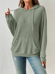 Casual Long Sleeve Hoodie Ribbed Knit Top