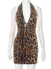 Sexy Deep V Neck Sequin Leopard Print Bodycon Dress