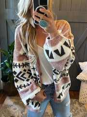 Elegant Jacquard Loose Knit Cardigan Sweater