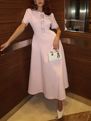 Round Neck Rhinestone Bow Appliques Slim Dress