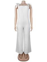 Casual Striped Tie-Shoulder Wide Leg Jumpsuit