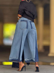 Fashion Drawstring Pleat Wide-Leg Jeans