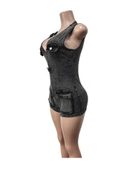 Sexy V-neck Sleeveless Denim Romper