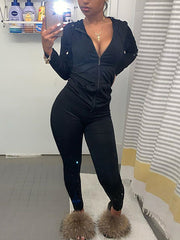 Hooded Zipper Cardigan Tight Pants Sports Casual Set