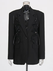 Fashion Sequin Bow Floral Applique Blazer