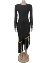 Elegant Round Neck Tassel Slim Dress