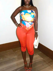 Sexy Colorful Silk Scarf Knotted Tops Skinny Pants Sets