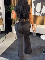 Fashion Sleeveless Crop Top And Trousers Two-Piece Set