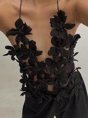 Sexy Flower Hollow out Backless Mini Dress