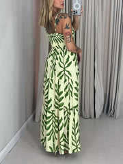 Casual Print Backless Spaghetti Strap Dress