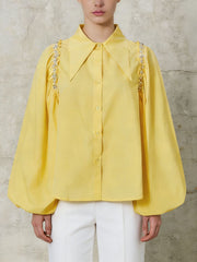 Fashion Puff Sleeve Rhinestone Embellished Casual Shirt