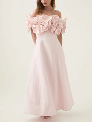 Elegant Off Shoulder Floral Applique Slim Midi Dress