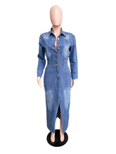 Solid Patchwork Turndown Collar High Waist Denim Dress